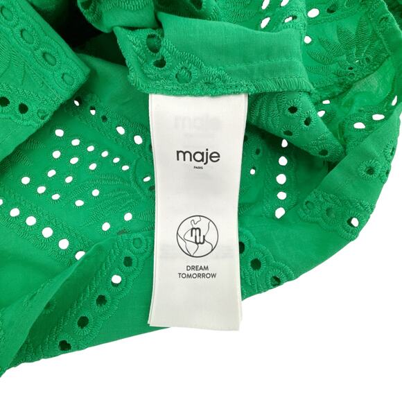 MAJE Ciggy Cotton Eyelet Shirt in Green 3|L - Picture 6 of 11
